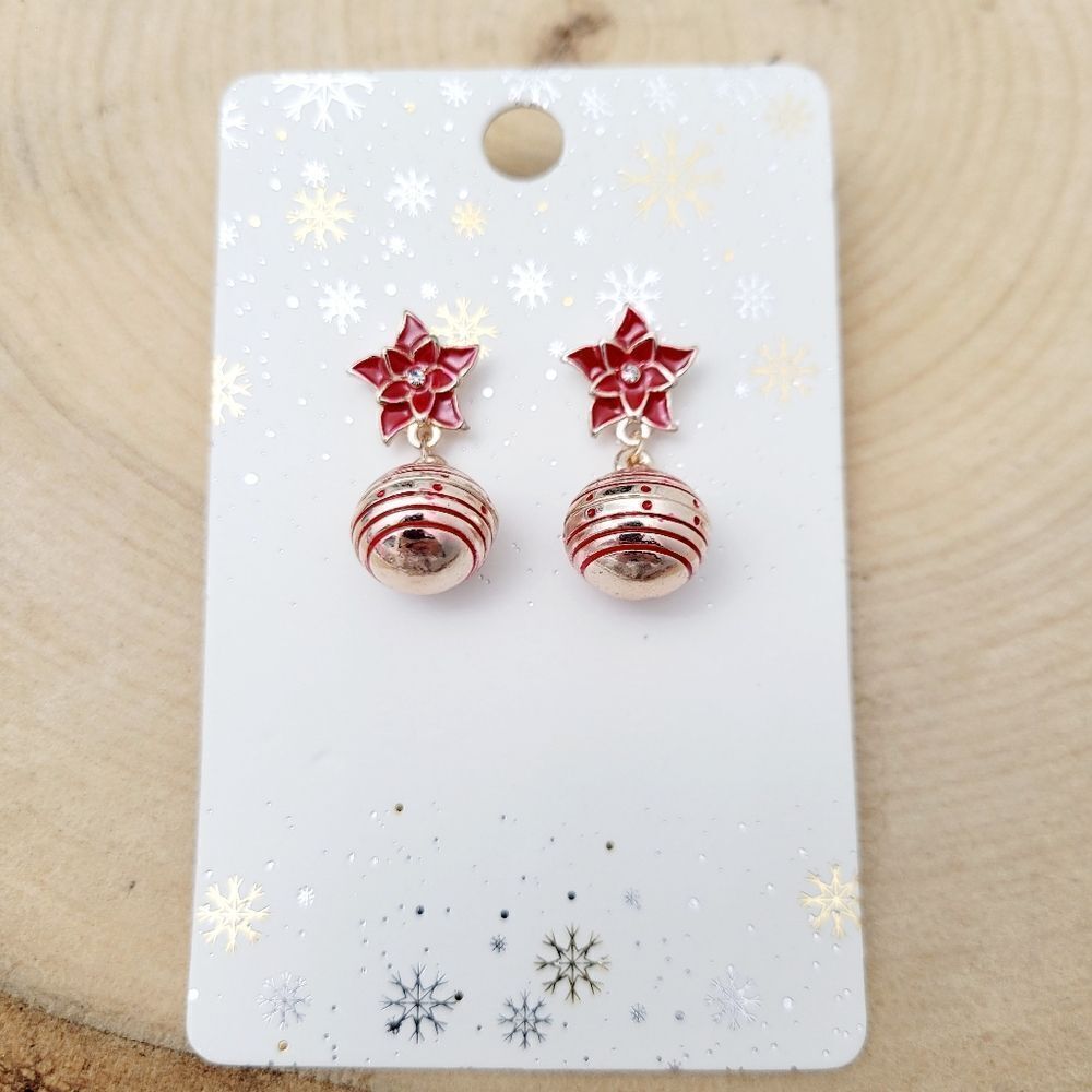 Brand New Rose Gold Red Flowers Earrings